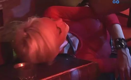 Blonde in Skirts with Stockings and High Boots Gets Fucked